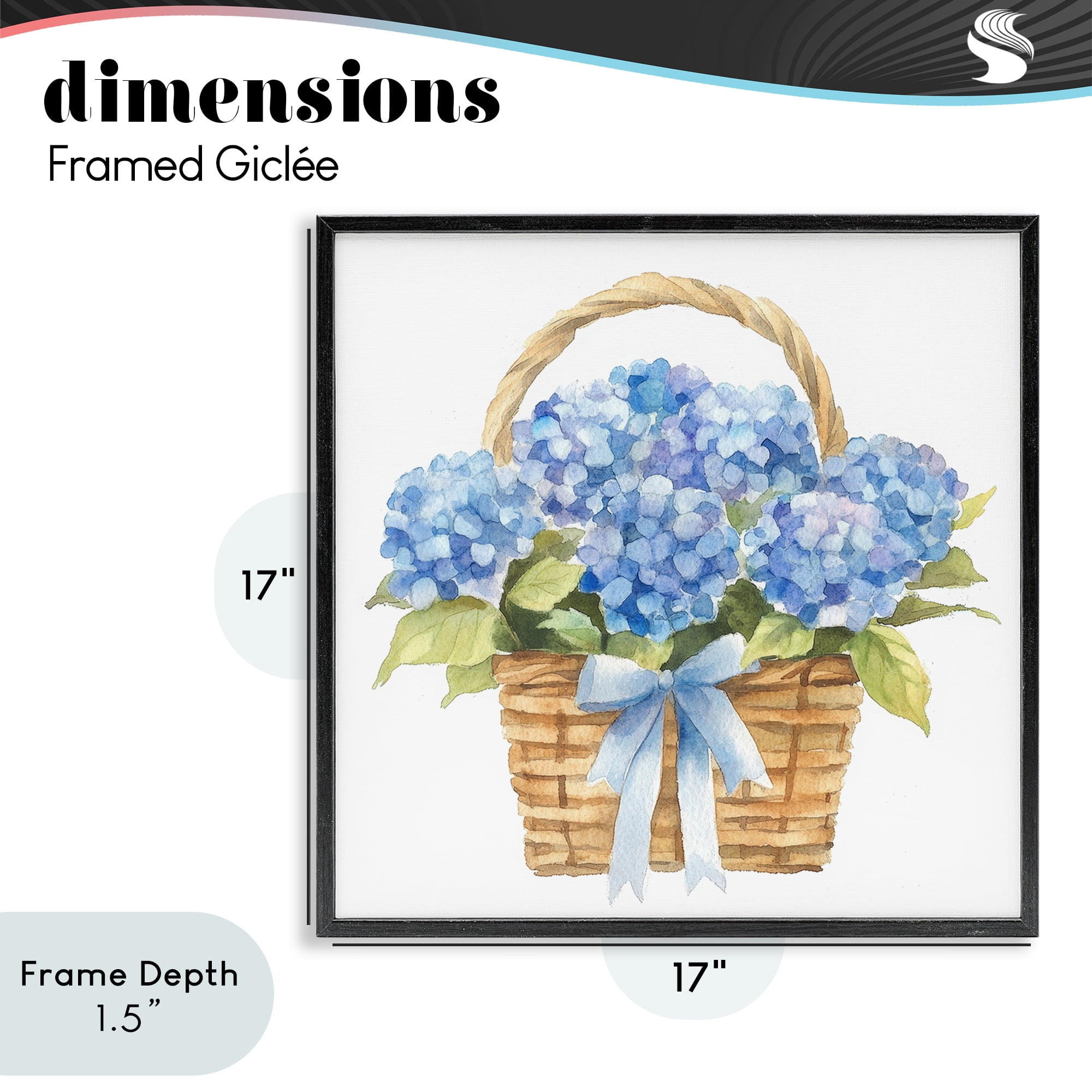 Stupell Industries Pretty Blue Hydrangea Picnic Basket Black Framed Giclee Art, design by Petal Prints Design