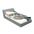 thumbnail image 2 of Feathers Fitted Sheet & Pillow Sham Set, Vaned Types Natal Contour Flight Bird Feathers Animal Skin Element Print, Decorative Printed 4 Piece Bedding Decor Set, Twinxl, Teal Brown, by Ambesonne, 2 of 3