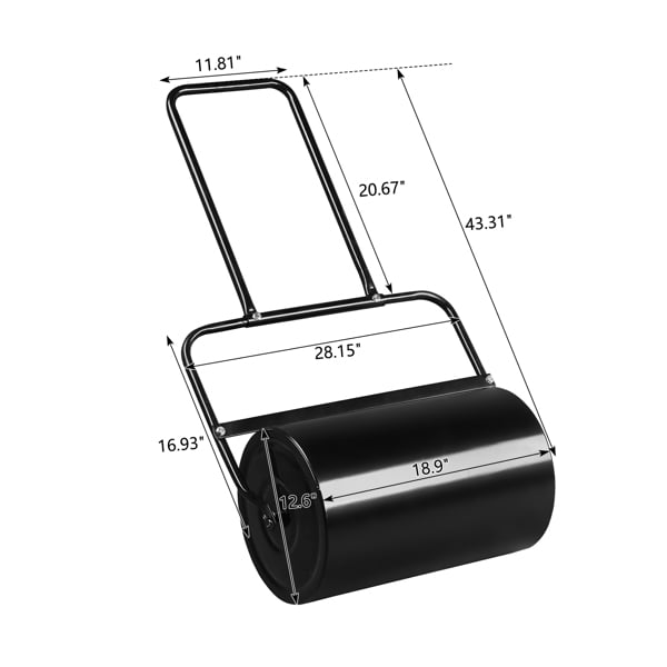 19.5in Lawn Roller Iron Cylindrical Black