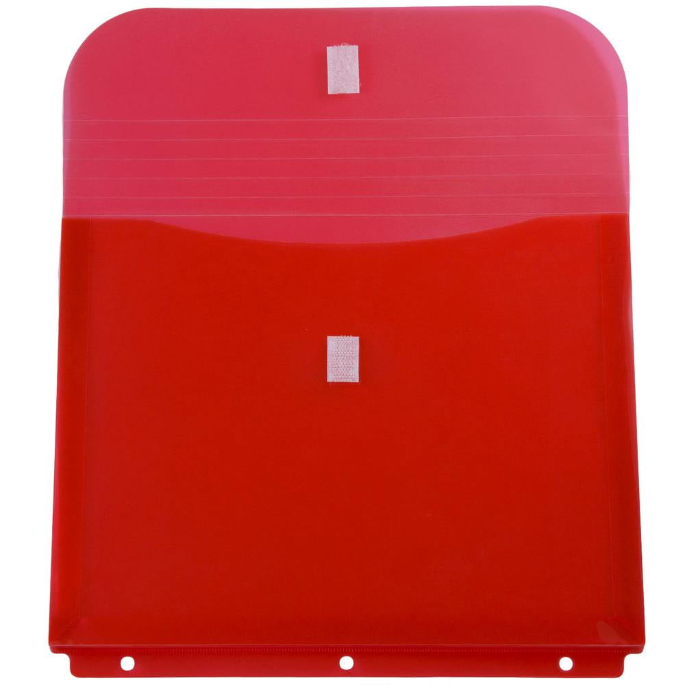 JAM Paper Plastic 3 Hole Punch Binder Envelopes, Hook & Loop Closure, Letter Booklet, 9 1/2 x 11 1/2, 1 in Expansion, Red, 3/Pack