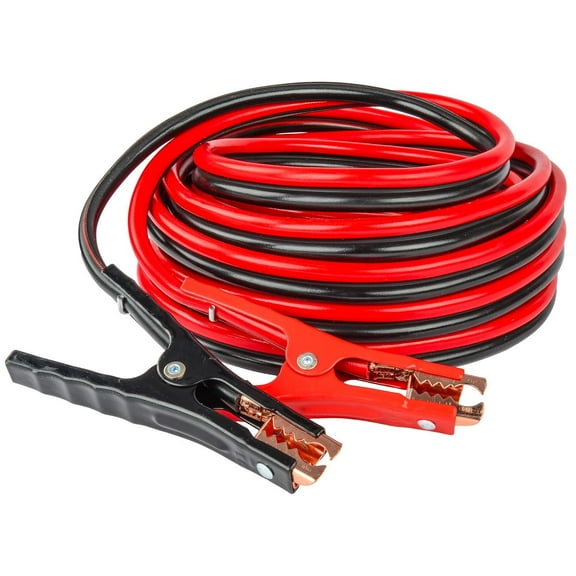 JEGS 81964 Jumper Cables, 25 ft, 500 Amp, Copper Plated Jaws, Fully Shielded Clamps, Red & Black