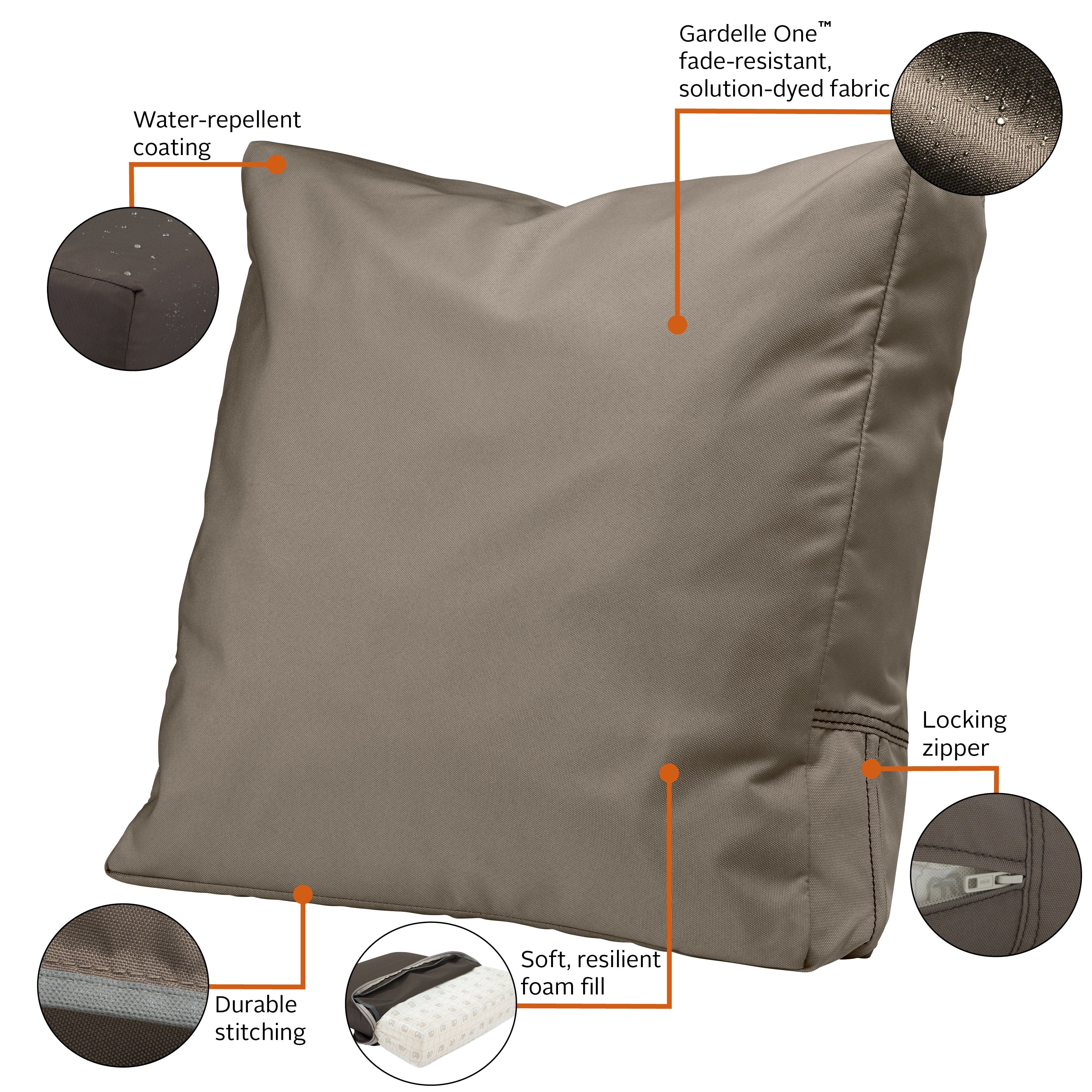 Classic Accessories Ravenna Water- Patio Lounge Chair/Loveseat Back Cushion, 25 x 22 x 4 Inch, Dark Taupe