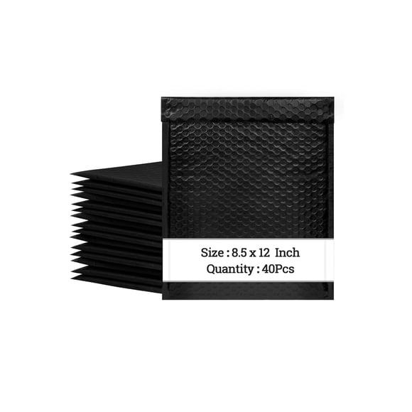 PinesC 8.5x12 Inch Bubble Mailers 40 Pack, Self Seal Padded Envelopes for Small Business, Waterproof Shipping Bags, Black Black