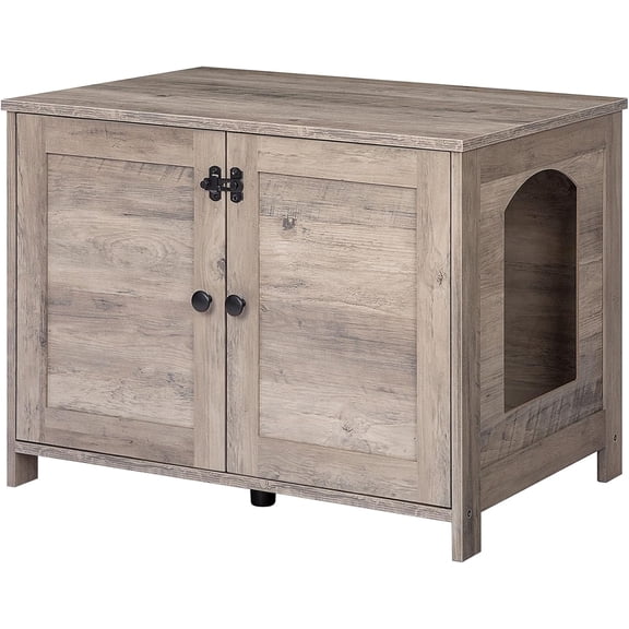 HOOBRO Litter Box Enclosure, Cat Litter Box Furniture with Removable Divider, Large Hidden Litter Box Furniture, Wooden Cat House, End Side Table, 31" L x 17.5" W x 19.7" H, White WT03MW01G2