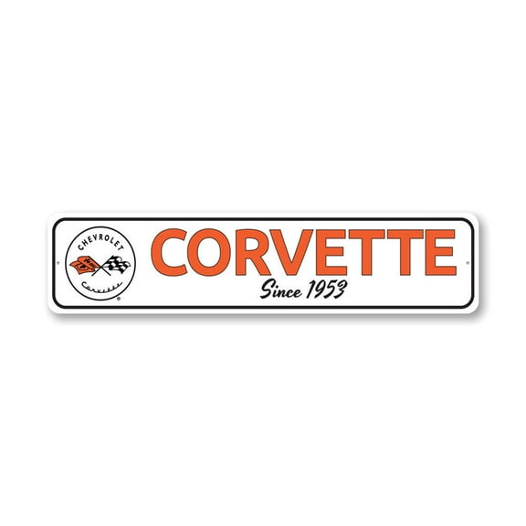 Corvette Since 1953 Chevy Metal Sign, Novelty Car Sign, Garage Decor - 4x18 inches