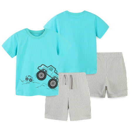 

KYAIGUO Toddler Kids Boys Summer Shorts Set Outfits Baby Funny Cartoon Pattern T-Shirts and Stripes Shorts Set for 2-8 Years Old