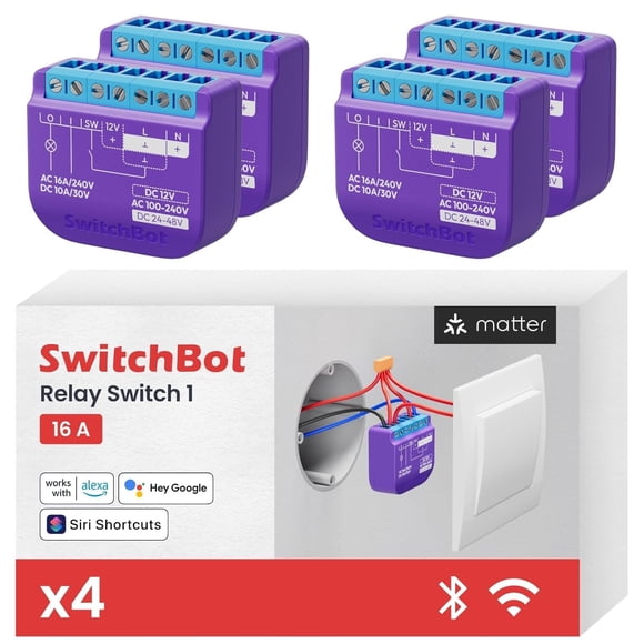 Interruptor de relé inteligente SwitchBot 1 16A con repetidor Bluetooth, paquete de 4