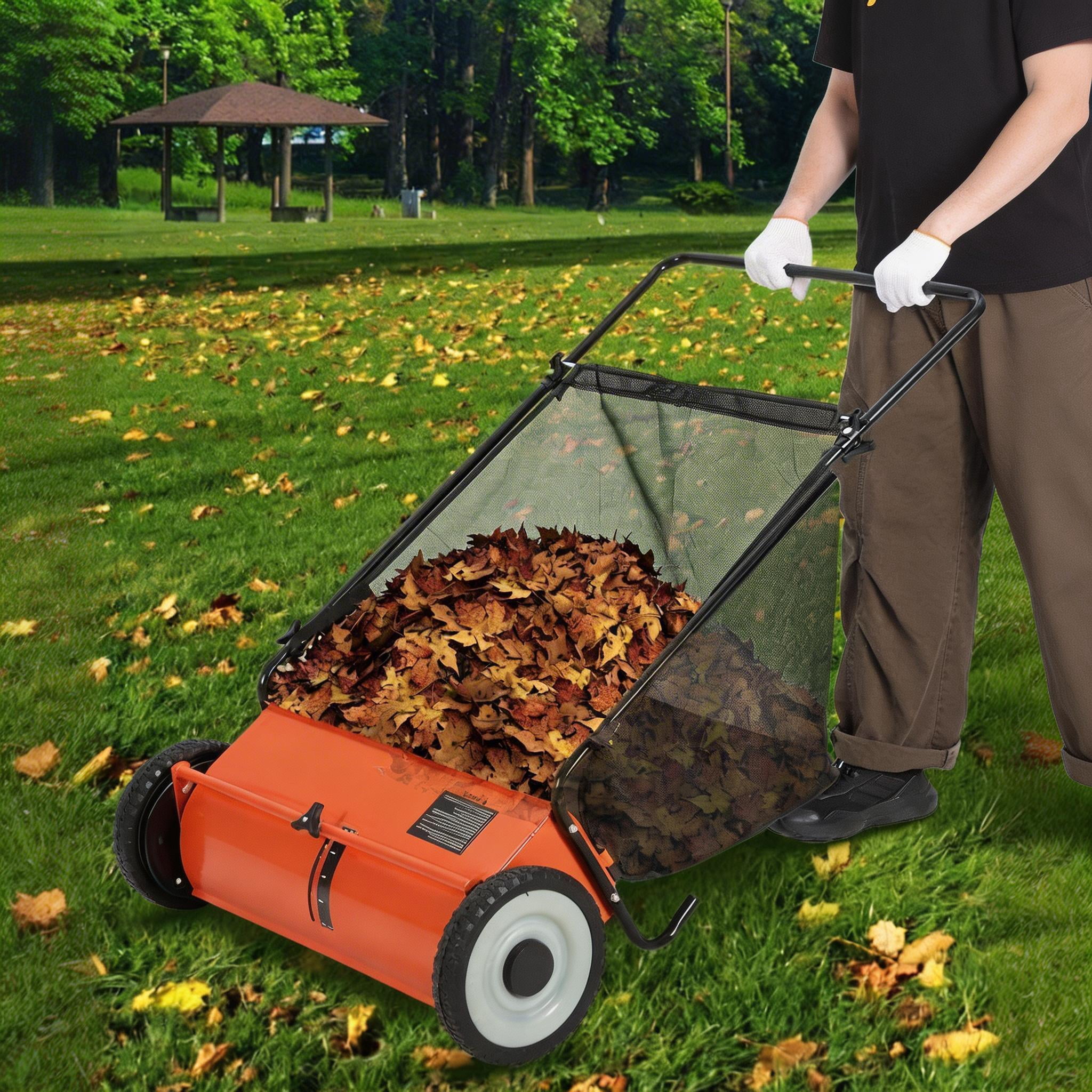 21 Inch Heavy Duty 4-Brush Push Lawn Sweeper, 3.5 Cu.Ft Large Collection Bag for Yard, Garden Cleanup