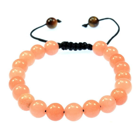 Fashion Jewelry Coral Color Quartz Gemstone Macrame style adjustable bracelet - Good for Healing and Energy - 91021