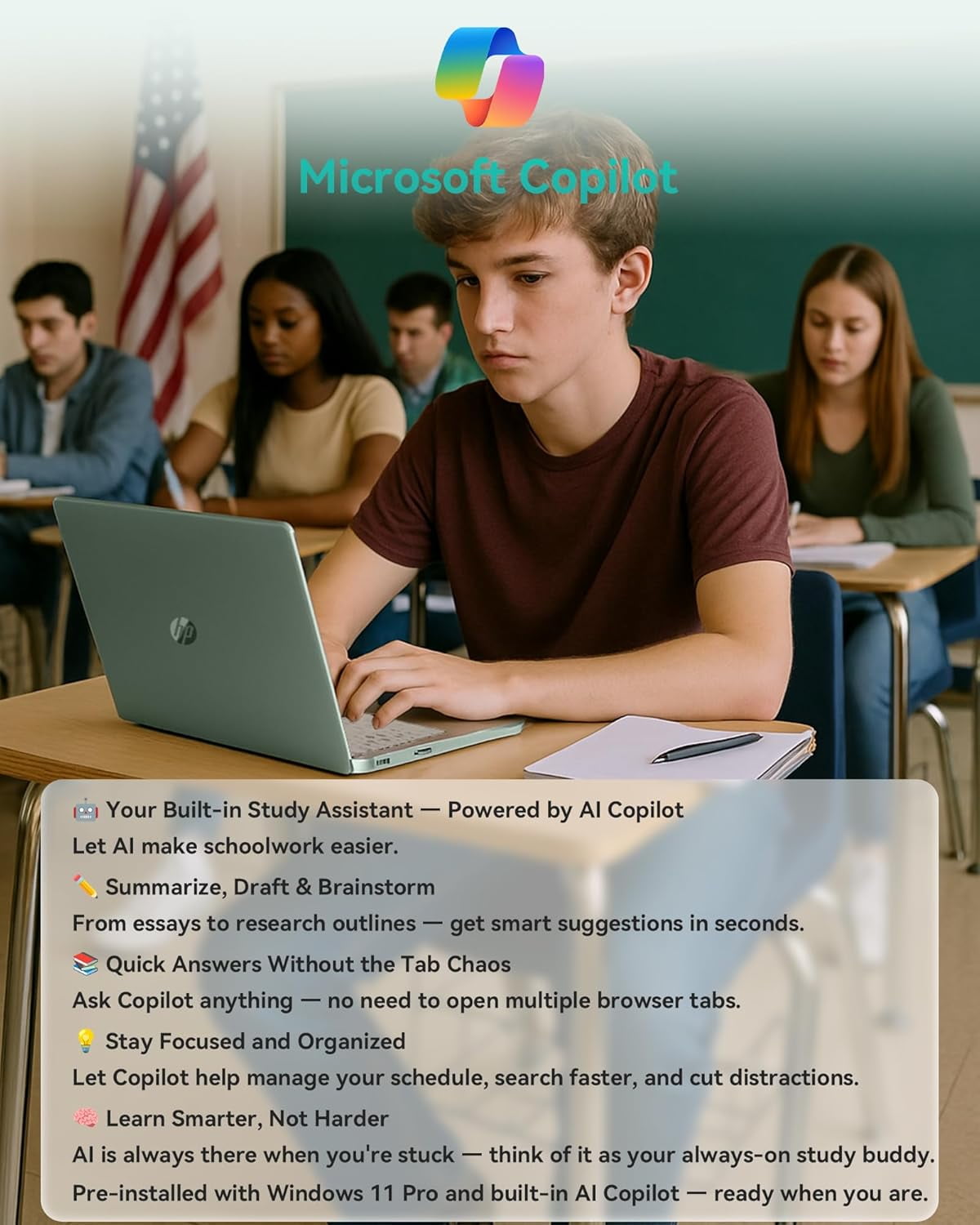 HP 14" Laptop Student Business Computer, Intel N150 Processor, 1-Year Microsoft 365, 32GB RAM, 128GB UFS, 256GB Micro SD Card, Copilot AI, Windows 11 Pro