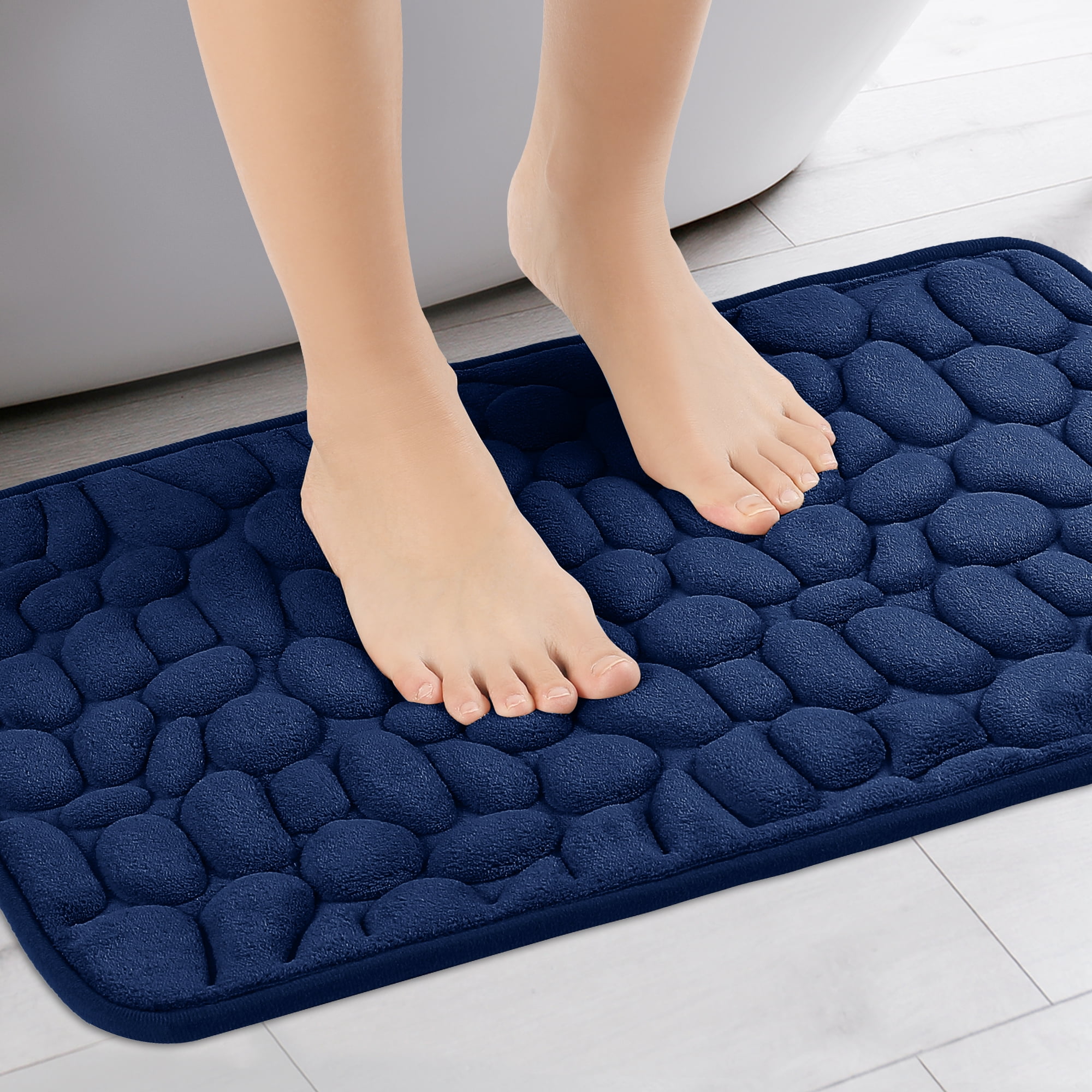 Unique Bargains Memory Foam Soft Bath Mat Quick Dry Bath Carpet Rug Navy Blue 16"x24"