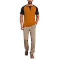 thumbnail image 2 of INSPIRE CHIC Men's Button Down Color Block Short Sleeve Raglan Henley Shirts S Orange, 2 of 5