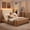Oak Brown & White Corduroy, variant on SIBEDS Full LED Adjustable Bed Frame with PU & Corduroy Upholstered Wingback Headboard, Ergonomic Head Incline, Wireless Remote Control, Oak Brown
