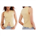 thumbnail image 3 of Camiseta Sin Mangas de Verano para Mujer, de Punto, con Cuello Redondo, Botones Delanteros y Canalé, Ajustada, Sin Mangas, Color Amarillo, Talla L, 3 of 9