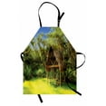 thumbnail image 1 of Tiki Bar Apron Tiki Hut in Dreamy Fantasy Forest Tropical Island Wildlife Greenery Art, Unisex Kitchen Bib Apron with Adjustable Neck for Cooking Baking Gardening, Green Blue Brown, by Ambesonne, 1 of 3