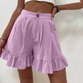 thumbnail image 5 of RYRJJ Women's Summer Shorts Fashion Linen High Waisted Wide Leg Short Casual Beach Ruffle Lounge Short Pants with Pockets(Light Purple,S), 5 of 8