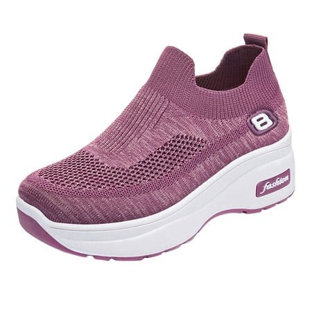 

Dyfzdhu Fashion Spring And Summer Women Sports Shoes Flat Bottom Thick Bottom Fly Woven Mesh Breathable Slip On Comfortable Solid Color Casual Style