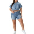 thumbnail image 3 of Agnes Orinda Plus Size Denim Jackets for Women Button Front Work Washed Rolled Sleeves Cropped Jean Jacket 4X Light Blue, 3 of 6