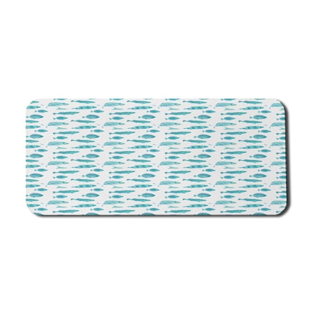Fish Computer Mouse Pad  Doodle Artwork of Ocean Animal Silhouettes Aquatic Underwater Life  Rectangle Non-Slip Rubber Mousepad X-Large  35  x 15  Gaming Size  Mint Green White  by Ambesonne