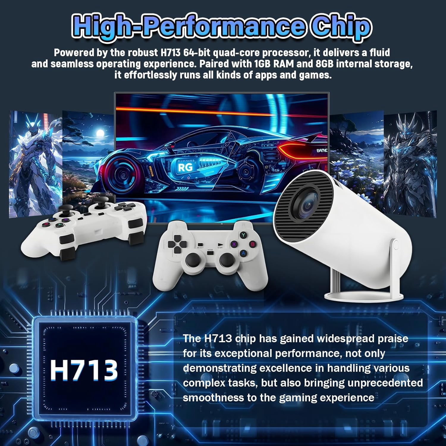 P30 MAX Mini Projector 36000+ Games 14 Emulators,Game Projector with Controllers,Android 11,H713 Chip Portable Projectors with WiFi & Bluetooth,Auto Focus Keystone,180° Rotation (Red Box)