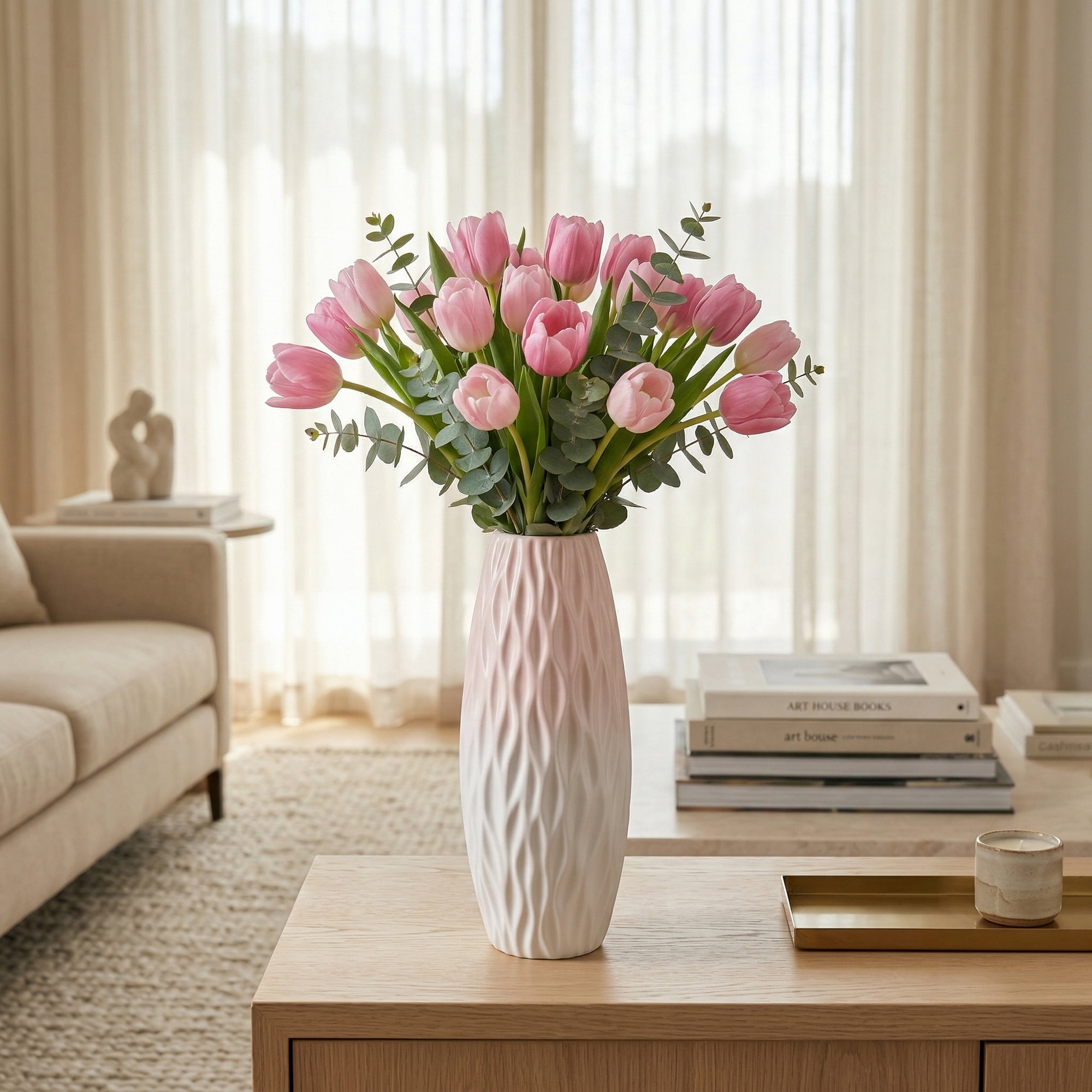 Unique Bargains Tall Ceramic Pleated Geometric Centerpieces White 3.6"L x 3.6"W x 9.4"H