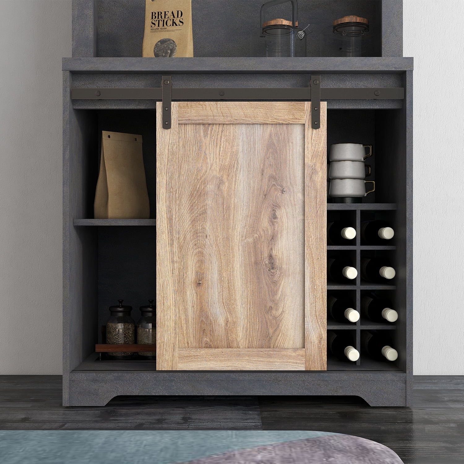 Kadyn 31 Inch Kitchen Buffet Storage Cabinet, Particle Board Farmhouse Barn Door Bar Cabinet for Dining Living Room, Modern Black Coffee Bar Cabinet Kadyn 31 Inch Kitchen Buffet Storage Cabinet, Particle Board Farmhouse Barn Door Bar Cabinet for Dining Living Room, Modern Black Coffee Bar Cabinet