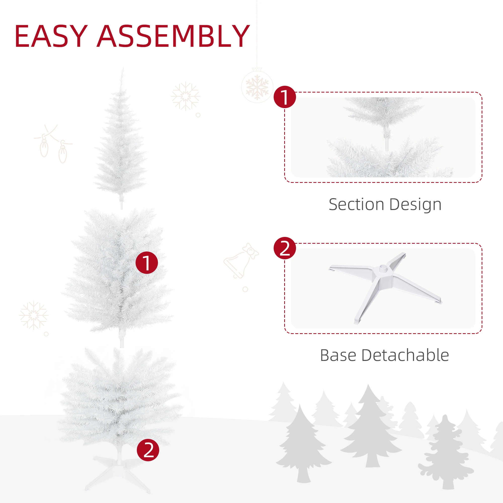 Astoutdoor 6 ft White Artificial Christmas Tree with 390 Tips and Detachable Plastic Base