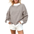 thumbnail image 6 of Qiggri Women's Oversized Striped Mock Neck Sweatshirt Soft Knit Long Sleeve Pullover Shirt Stylish Casual Fall Winter Lounge Daily Tops L, 6 of 7