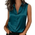 thumbnail image 2 of Otntypg Womens Silk Satin Sleeveless Button Down Shirts Blouses Solid Casual Loose Fit Dressy Collared V Neck Classic Tank Tops for Work Office Green XXL, 2 of 7