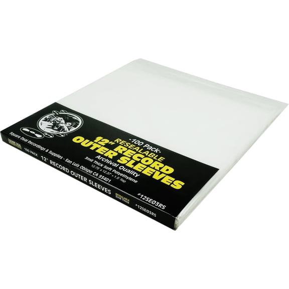 (100) 12" LP Vinyl Record Outer Sleeves - RESEALABLE - 3 mil Archival Quality Soft Polyethylene - #12SE03RS