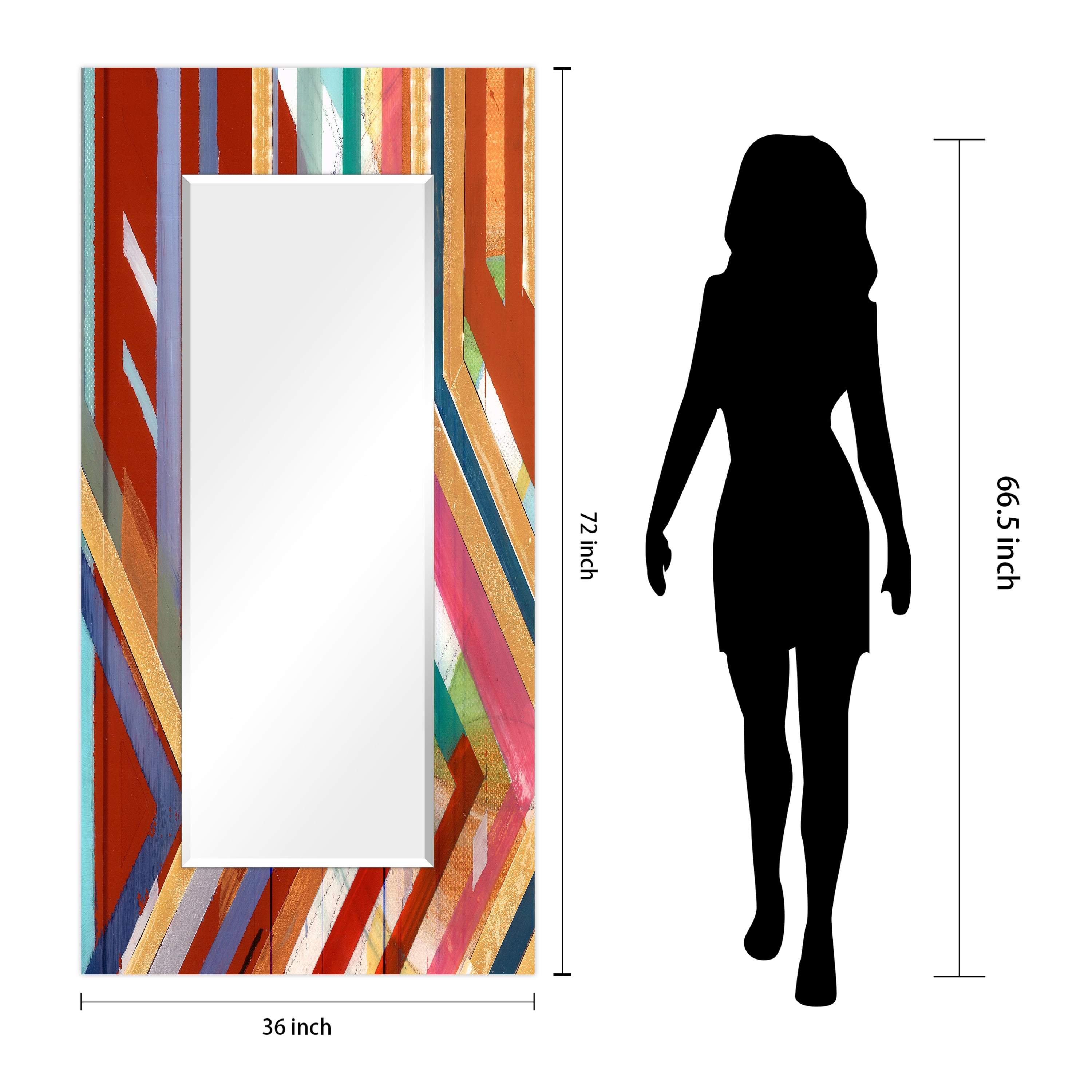 Empire Art Direct Lineal Color Rectangular Beveled Mirror on Free Floating Reverse Printed Tempered Art Glass, 72" x 36" x 0.4", Ready to Hang