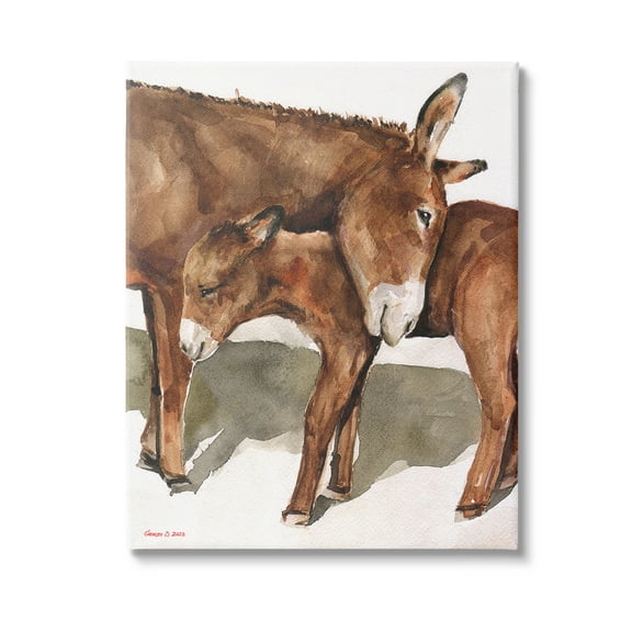 Stupell Industries Cuddling Donkey & Foal Animals & Insects Painting Gallery Wrapped Canvas Art Print Wall Art, 16 x 20