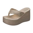 thumbnail image 6 of Rokment Womens Metallic Orthopedic Platform Wedge Flip Flops Dress Sandals 2026 Summer Beach Fashion Leather Chunky High Heels Slip on Casual Heeled Dress Thongs Slides Gold Size 6.5, 6 of 7