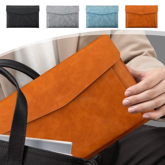 Nkmbld File Folders Letter Size, Waterproof Storage Bag Large Capacity Double Layer Document Bag Laptop Leather Protective Cover, Brown