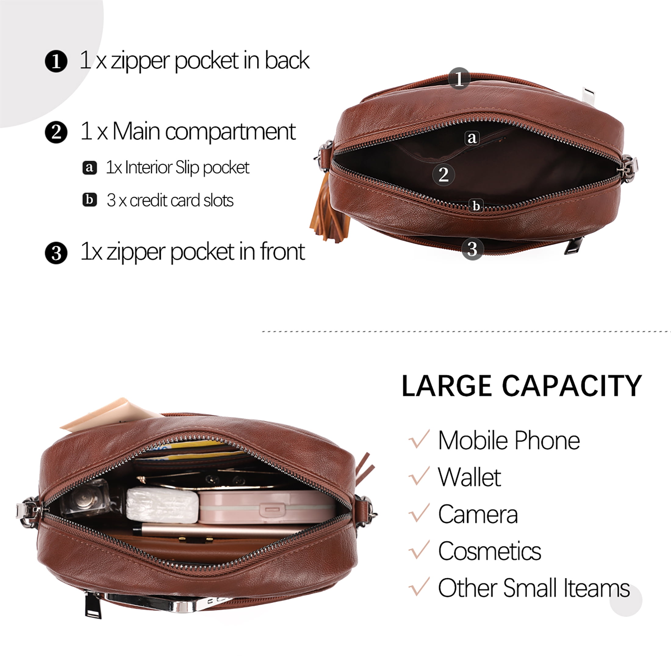 KL928 Small Crossbody Bag for Women Soft FAUX Leather Cell Phone Purse Wallet Purse with Wide Strap(Chestnut Brown)