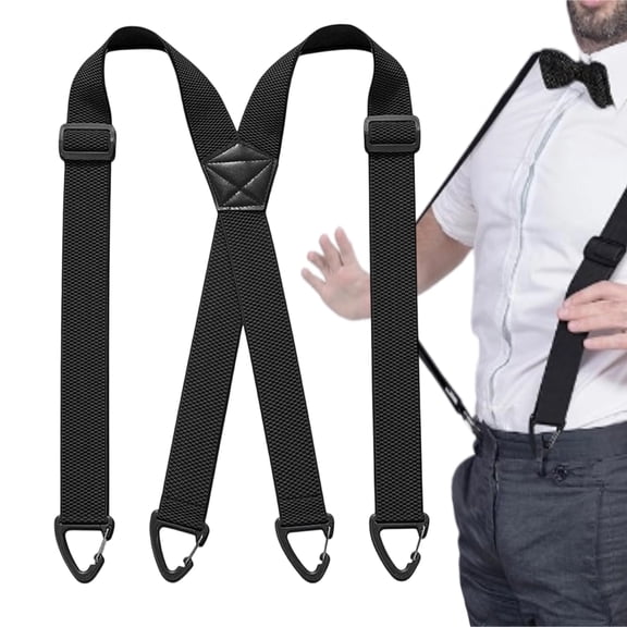 Men's X-Back Suspenders with Heavy-Duty Hook Clips for Belt Loops, 1.5-Inch Wide Elastic Straps, Men's Work Suspenders