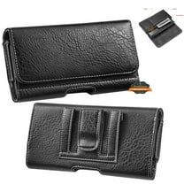 For Samsung Galaxy S10 Plus Universal Horizontal Cell Phone Leather Pouch Holster Carrying Case with Credit Card Slots & Belt Clip Loop (Size 6.3") - Black