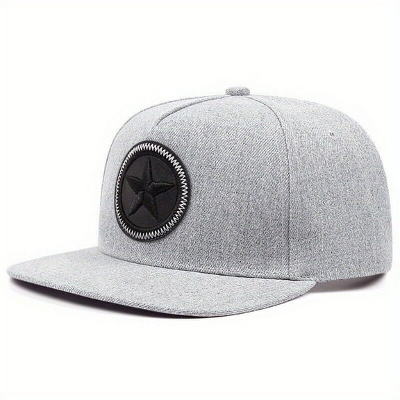 Star Embroidered Baseball Cap Snapback Men Women Flat Peak Hip Hop Rap Sport Hat-Gray