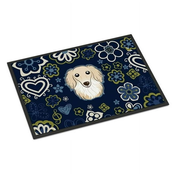 Carolines Treasures BB5063MAT 18 x 27 in. Blue Flowers Longhair Creme Dachshund Indoor or Outdoor Mat
