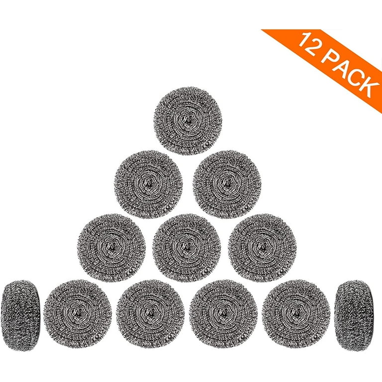 Unique Bargains Metal Scrubbers Kitchen Cleaning Ball Scouring Pads Silver  Tone 2.5 x 1 8 Pcs