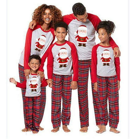 

Yinyinxull Matching Family Pajamas Sets Christmas PJ s with Santa Claus Tee and Plaid Bottom Loungewear