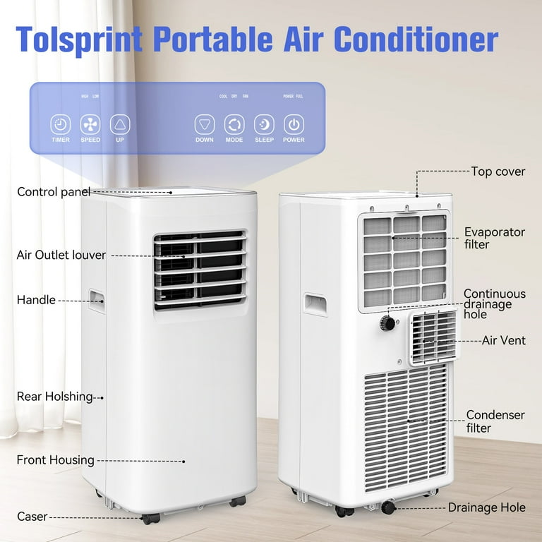 Tolsprint Portable Air Conditioners, 8500 BTU 3 In1 Air Conditioner with  Remote Control,Portable AC Cooling Range up to 360 Sq.ft, Windows ...