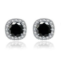 Paris Jewelry 10k White Gold 1 Ct Round Created Black Sapphire Halo Stud Earrings Plated