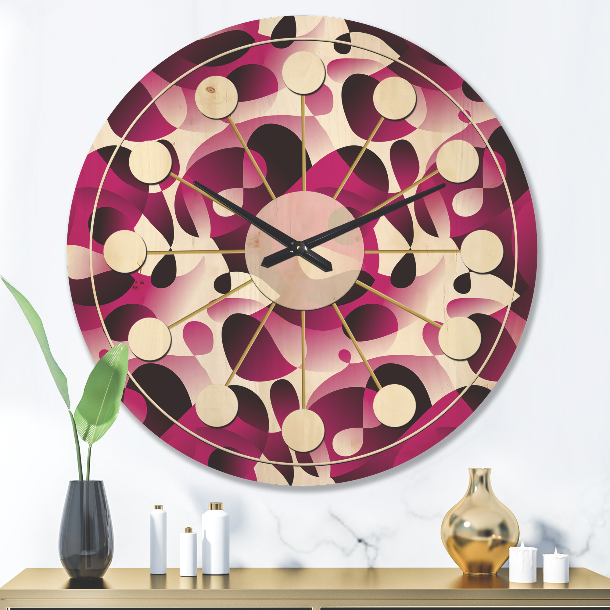 Designart 'Abstract Retro Pattern Design VI' Mid-Century Modern Wood Wall Clock