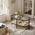 thumbnail image 1 of EDTara Oval Coffee Table With 2 Tiers, Tempered Glass Surface, Rattan Storage, and Durable Metal Frame for Apartment, 1 of 8