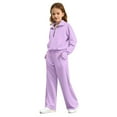 thumbnail image 6 of Girls Half Zip 2 Piece Sweatsuits Solid Fashion Tracksuit Set For Kids Sweatshirt and Jogger Sweatpants Matching Sets,Light Purple 3-4 Years, 6 of 8