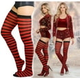 thumbnail image 4 of ToBeInStyle Women's Horizontal Striped Thigh Highs - Black/Red - One Size, 4 of 7