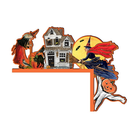 Halloween Door Corner Sign Decoration,Halloween Door Frame Decoration,Retro Style Wooden Corner Door Decor,Halloween Theme Witch Ghost Pumpkin for Door Corner Window Corner