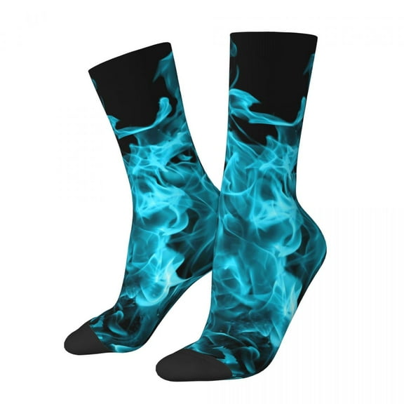 Fire Aqua Flames Socks Blue Fire Print Trendy Stockings High Quality Outdoor Sports Socks