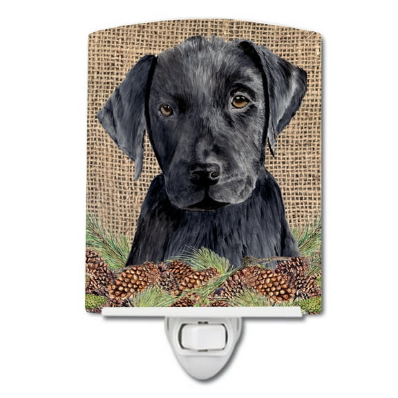 Labrador Faux Burlap and Pine cones Ceramic Night Light